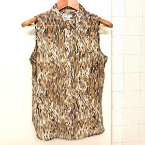 Liz Claiborne Animal Print Sleeveless Blouse Sheer Silk-Like Polyester size LP
